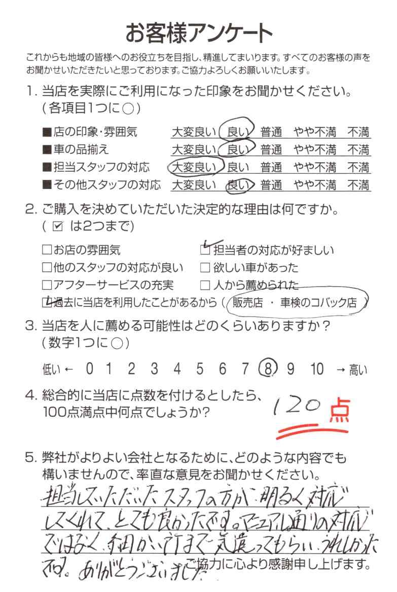 お客様アンケート 軽自動車販売専門店ダイキュー 大久自動車販売